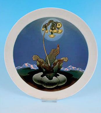 Первоцвет в ночи. Декоративная тарелка  Около 1924 г.  Декор Вилли Мюнх-Ке  Фарфор, роспись 	 